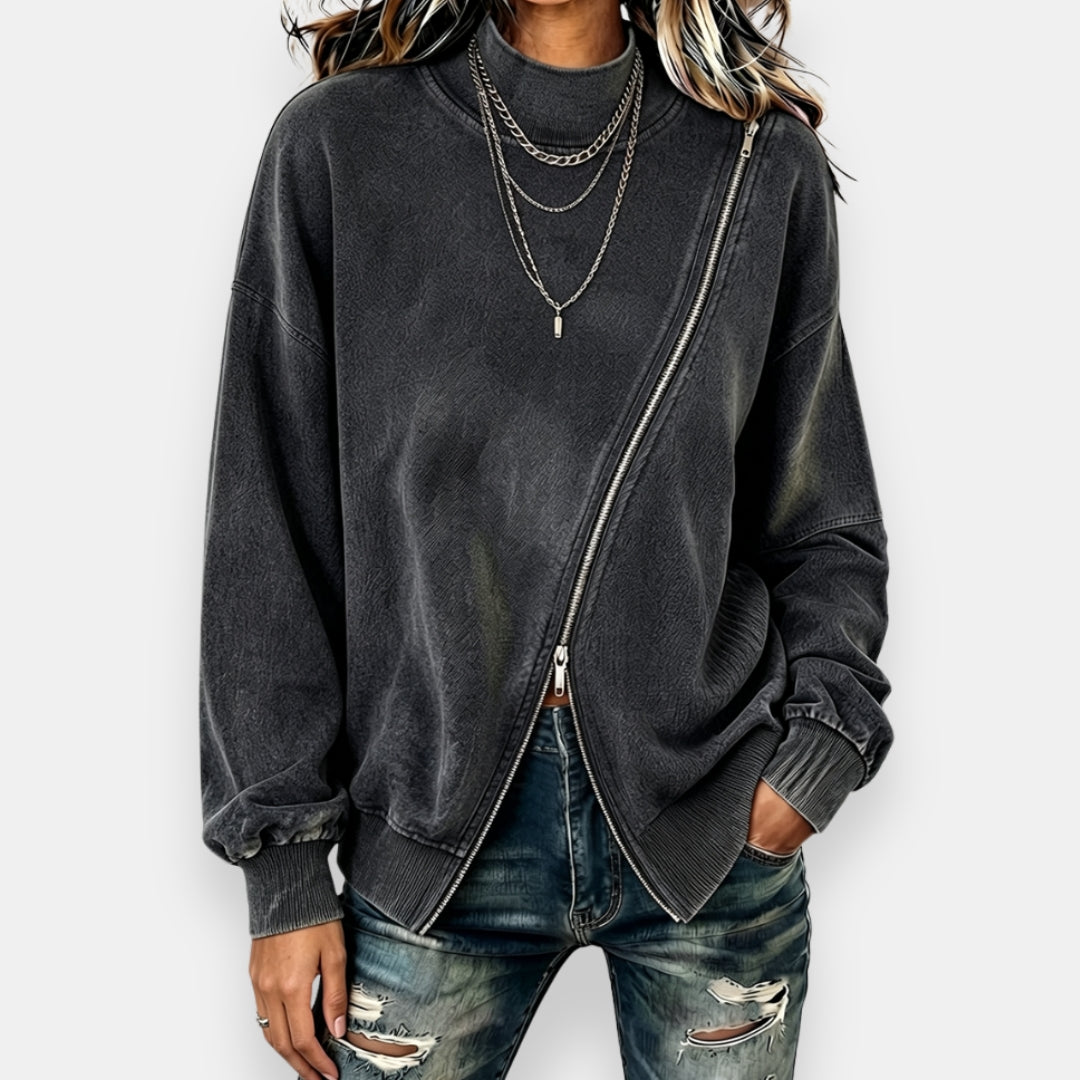 Gerdina - Sweat femme oversize avec zip asymétrique