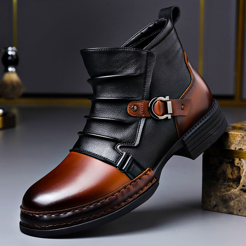 Frederic - Bottines homme en cuir à boucle métallique et style vintage