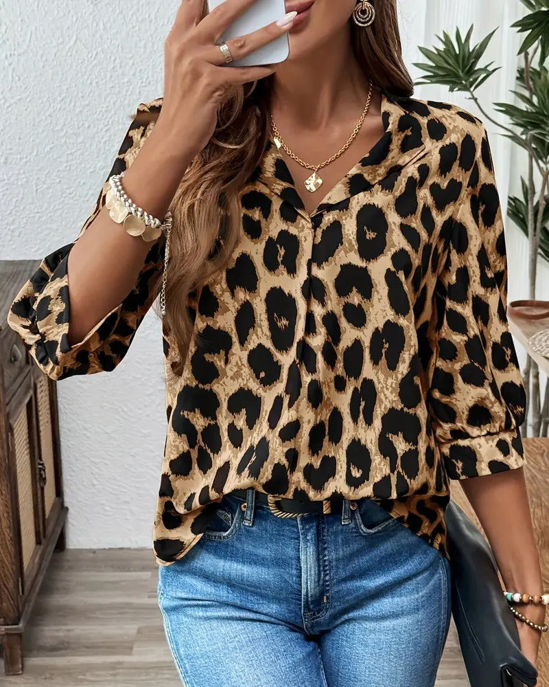 Astoria™ - Blouse à Manches Mi-Longues Imprimé Léopard Large