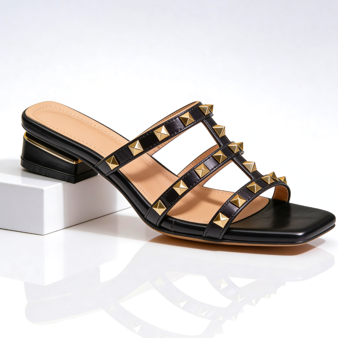 Frovelle™ - Sandales femme cloutées cuir semelle confort talon bas style chic