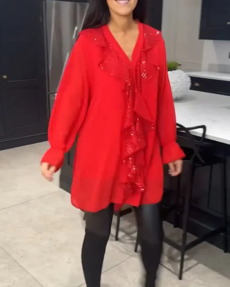 Tharalyn - Blouse Élégante à Volants Fluides