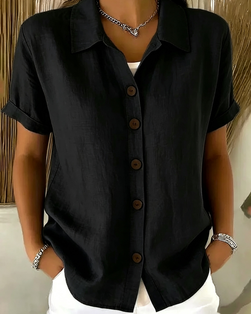 Marovia - Blouse femme boutonnée à manches courtes