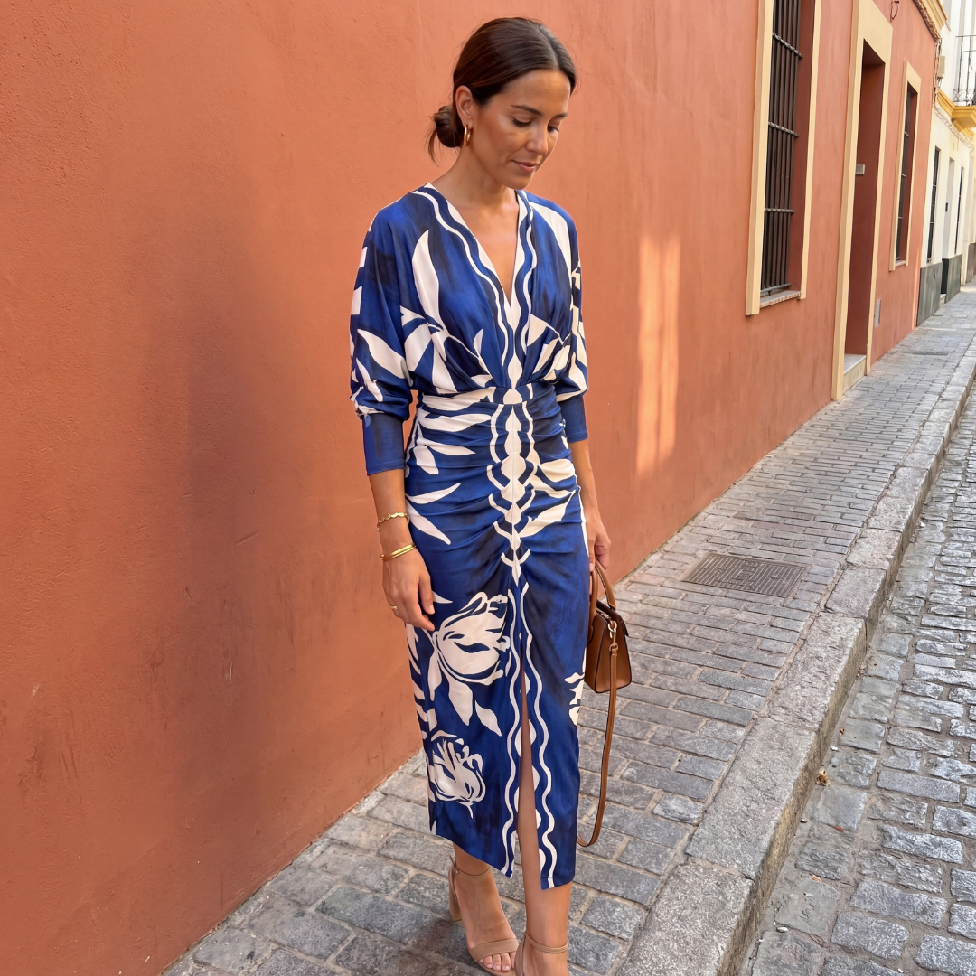 Isadora™ - Robe Maxi Femme Fluide Décolleté V Coupe Croisée Taille Ajustée Élégante