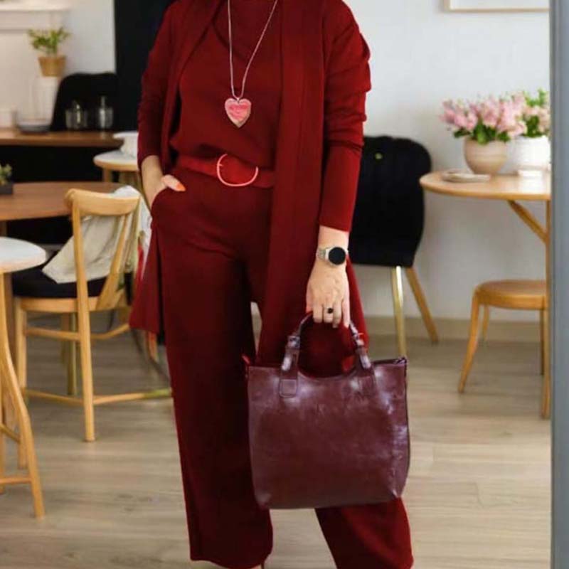 Edda - Ensemble femme trois pièces avec cardigan long élégant