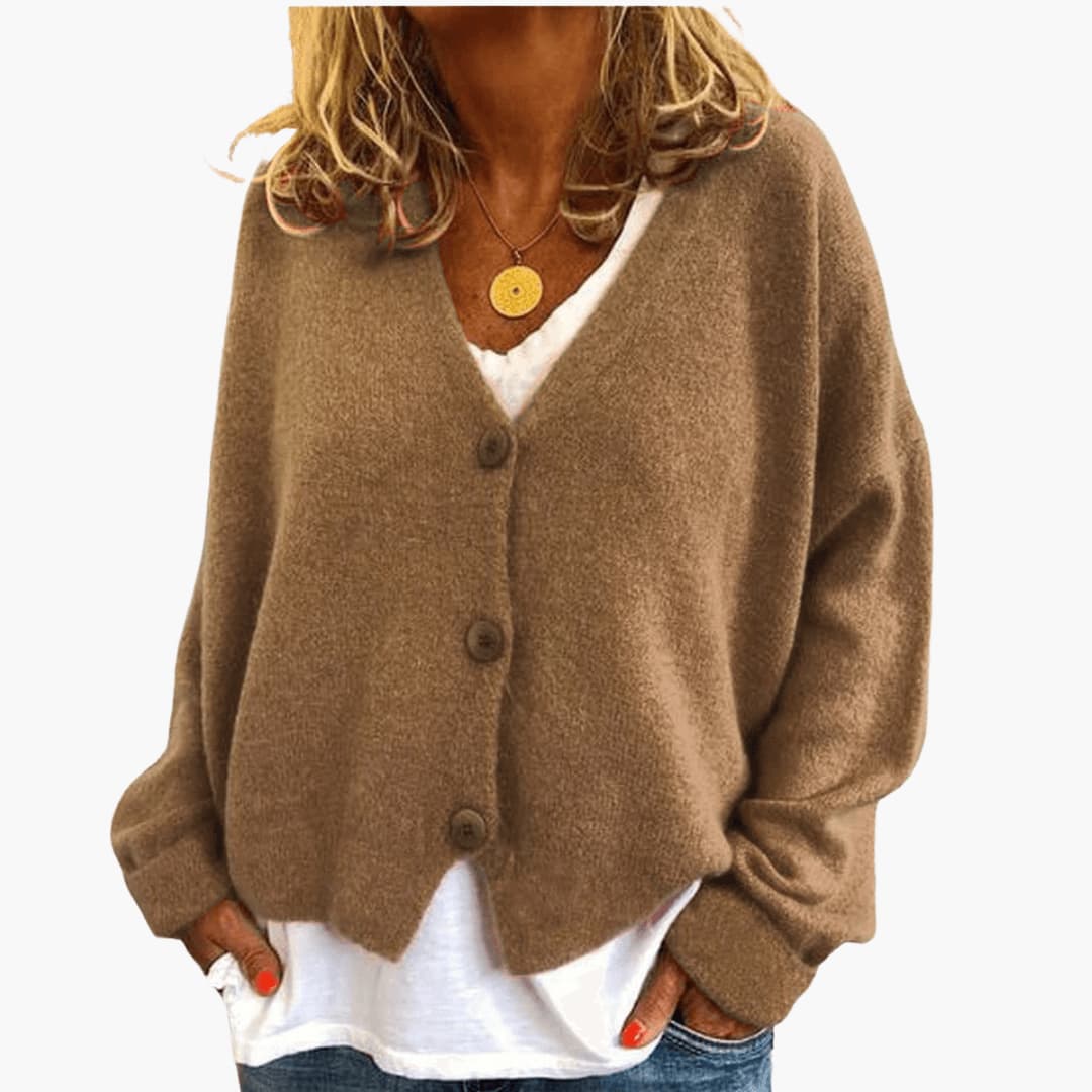 Sixtine - Cardigan Femme Doux en Tricot à Boutons et Coupe Décontractée