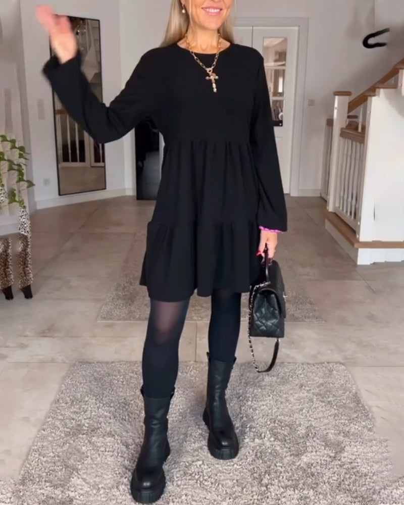 Aïda™ - Robe Rétro Simple à Manches Longues
