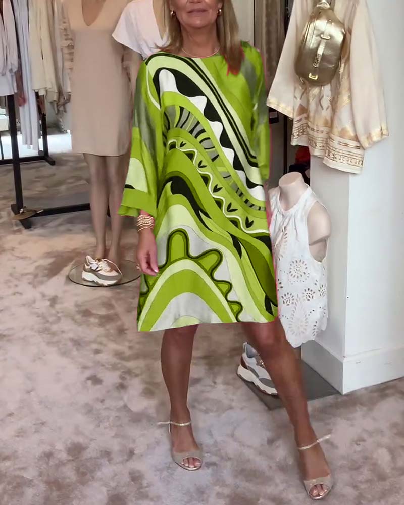 Katherine™ - Robe midi imprimée à col rond et tendance