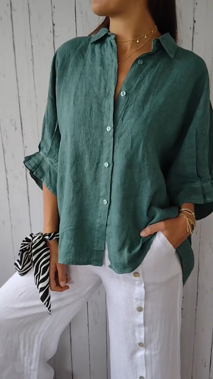 Delphira™ - Chemise en coton et lin nouée dans le dos