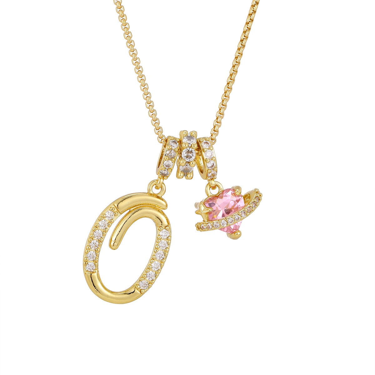 Carmelle™ - Collier Initiale Avec Cœur Rose Brillant