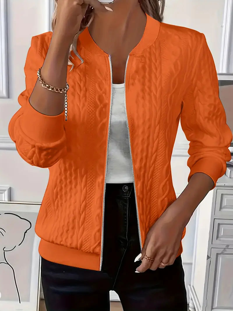Elanisse™ - Veste Casual Femme à Col Baseball, Fermeture Éclair, Tissu Texturé