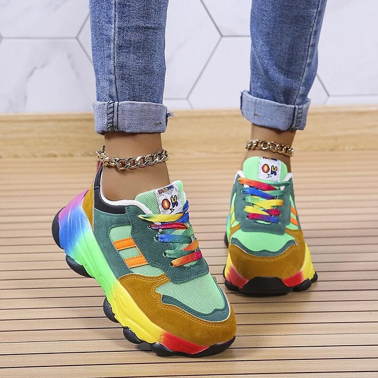 Ninthe - Baskets confortables femme multicolores à bout large