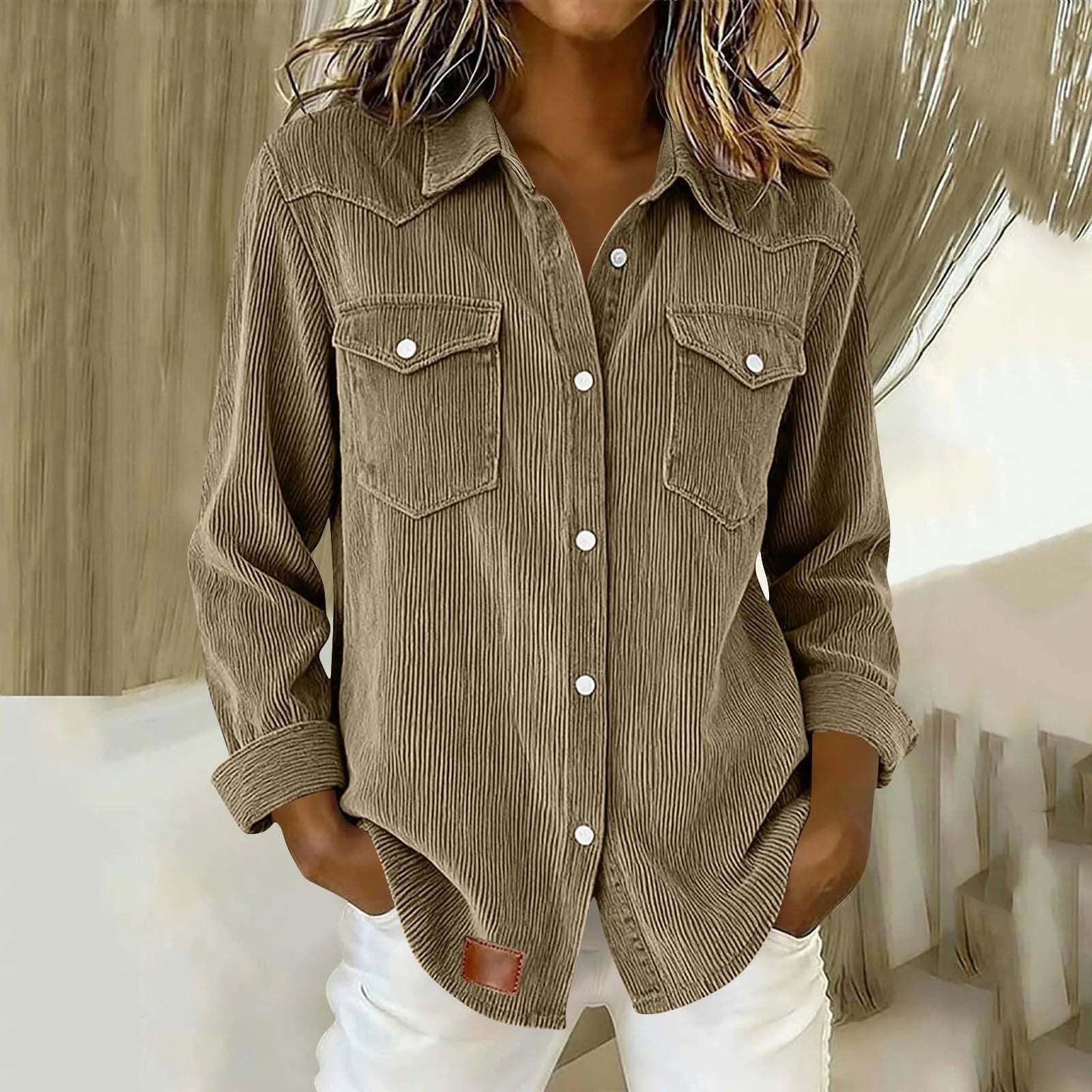 Sigrid - Chemise femme rayée boutonnée avec poches