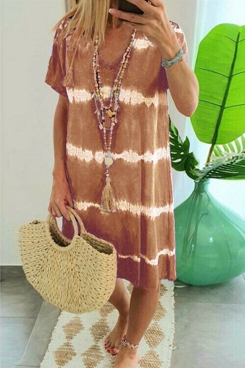 Cerisea - Robe t-shirt femme tie-dye à col V manches courtes