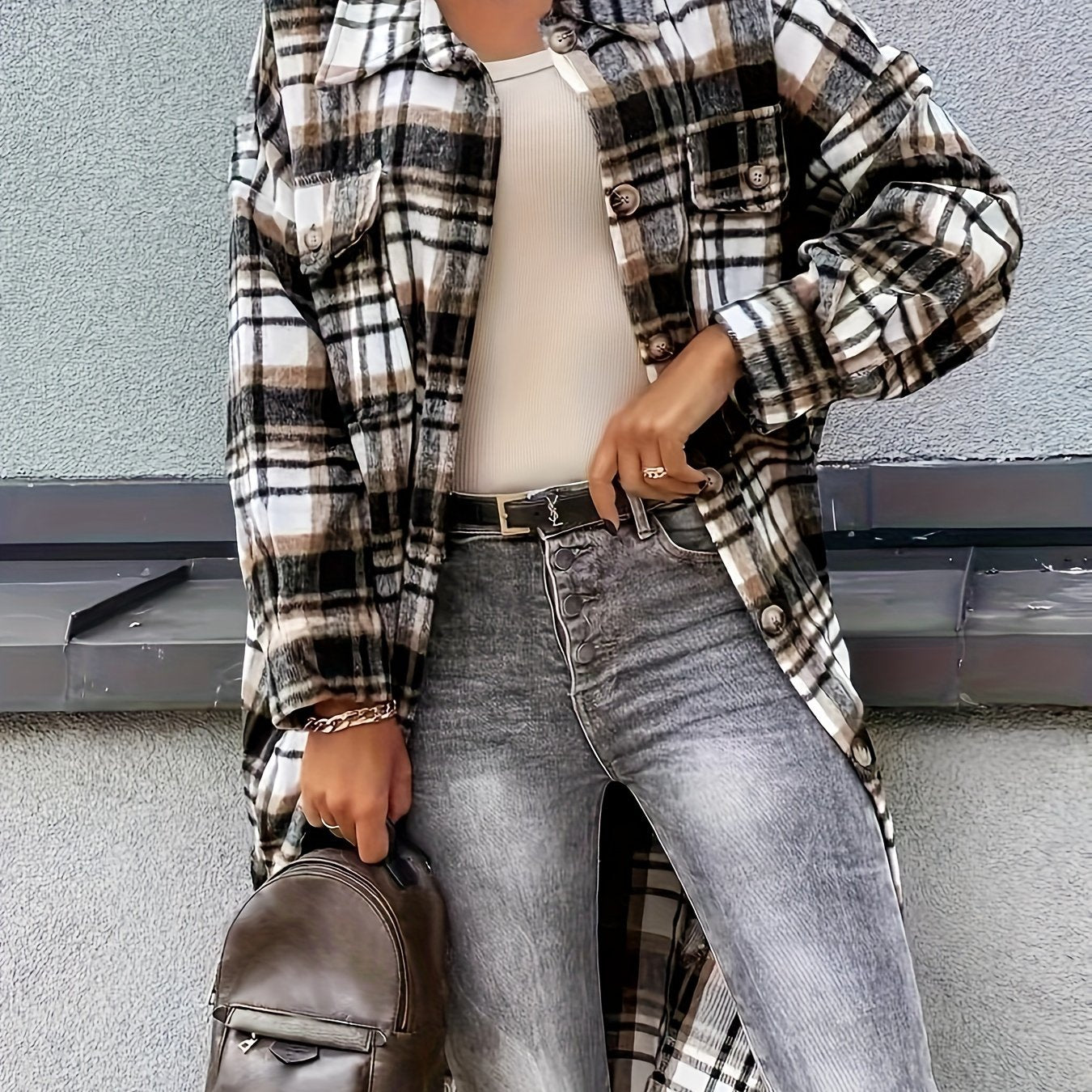 Evelora™ - Veste Longue à Imprimé Carreaux pour Femmes