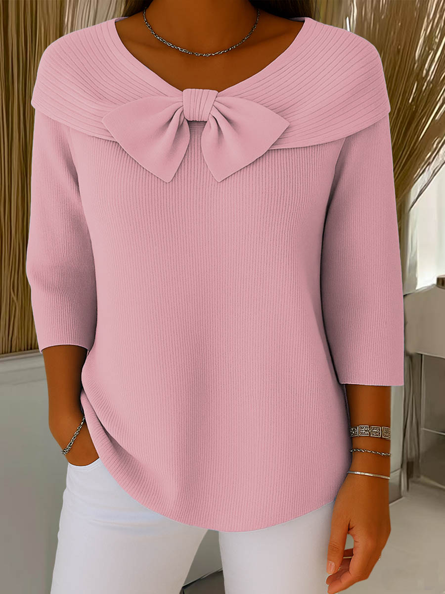Thaloria - Pull femme col rond avec nœud décoratif