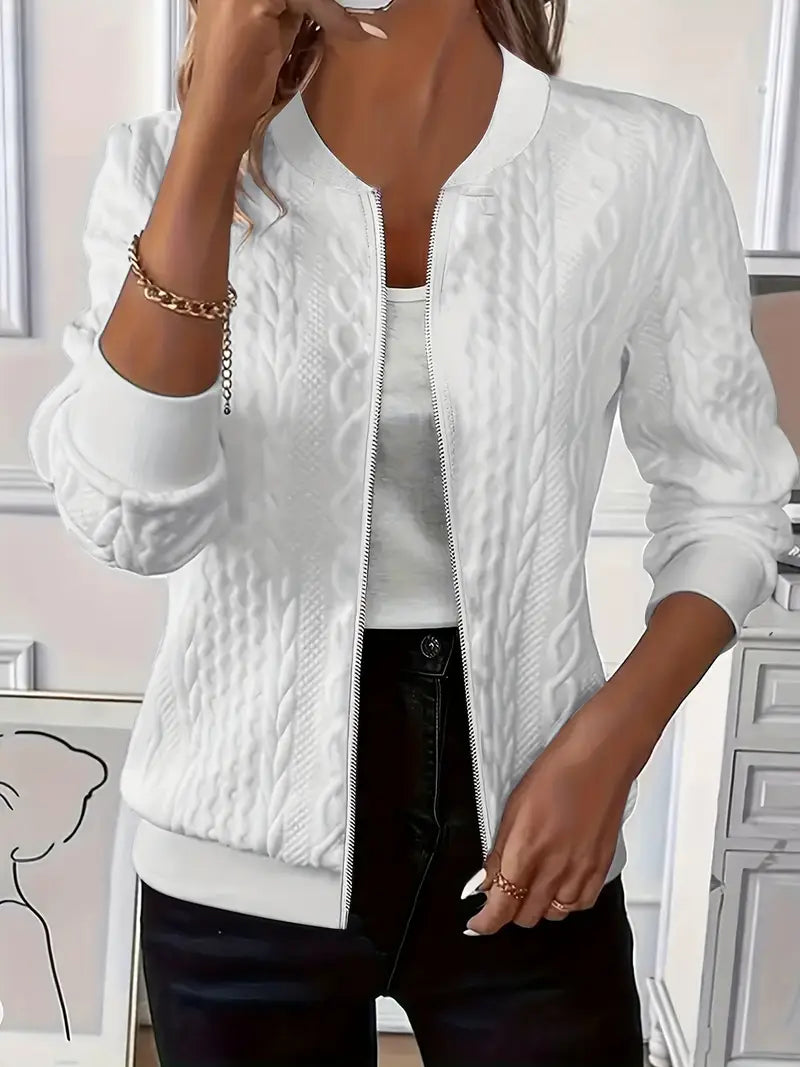 Elanisse™ - Veste Casual Femme à Col Baseball, Fermeture Éclair, Tissu Texturé