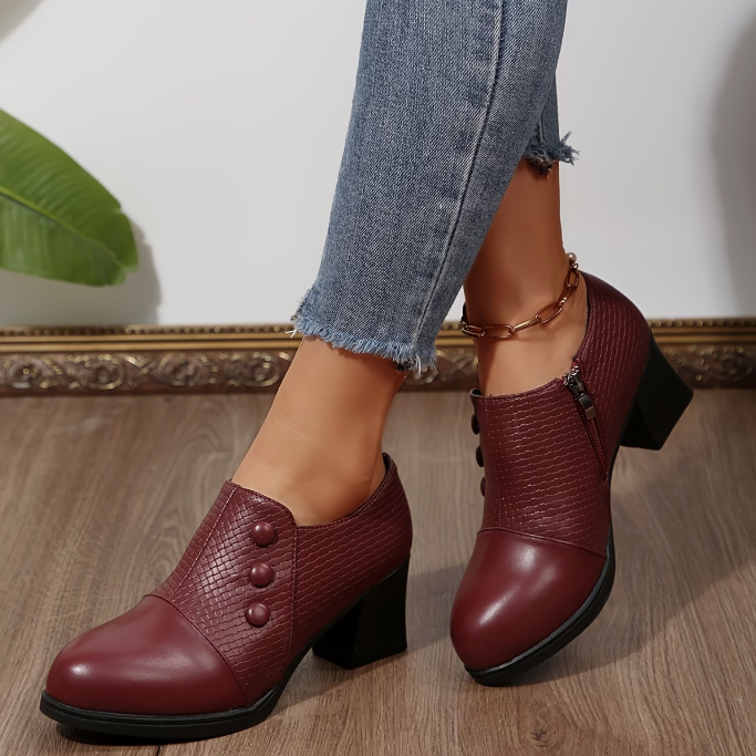 Riëtte - Escarpins femme à talon bloc et fermeture éclair