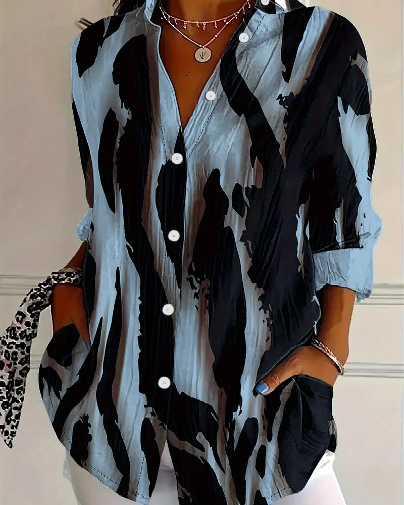Telyra™ - Blouse Col Montant Imprimé Irrégulier