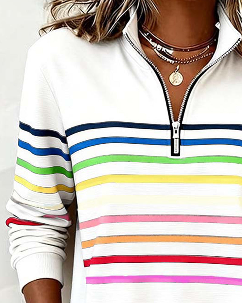 Isavelline™ - Sweat Zippé Décontracté à Rayures Colorées