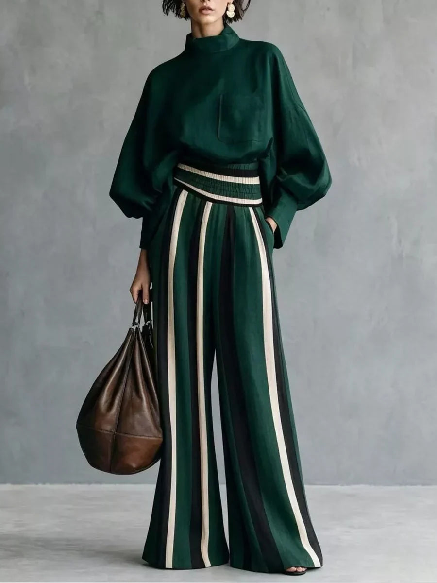 Eeke - Ensemble femme col montant et pantalon rayé