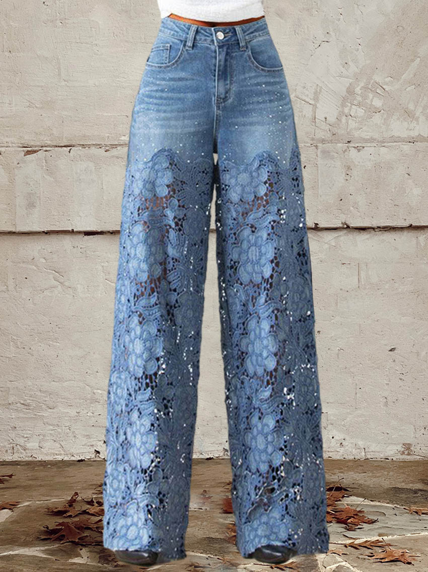 Lisandra™ - Jean taille moyenne en dentelle patchwork