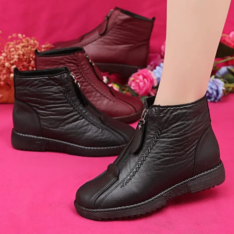 Lorencia™ - Bottines d’hiver en cuir naturel avec doublure chaude et semelle antidérapante