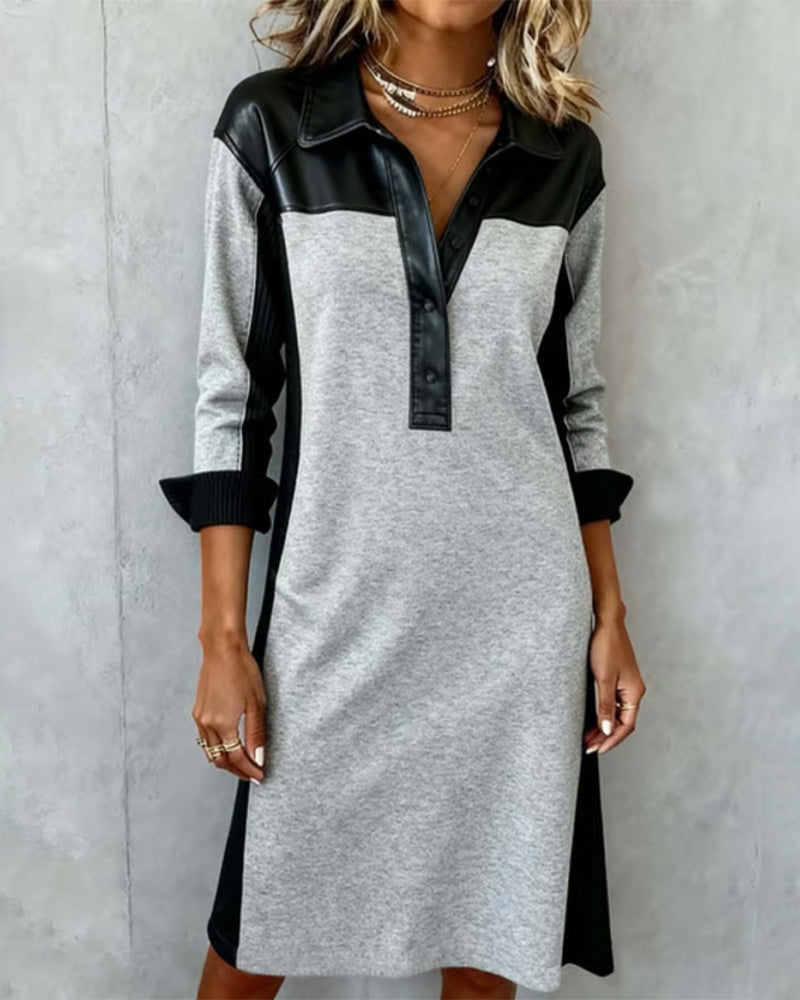 Jorellisse - Robe Élégante Patchwork à Manches Longues