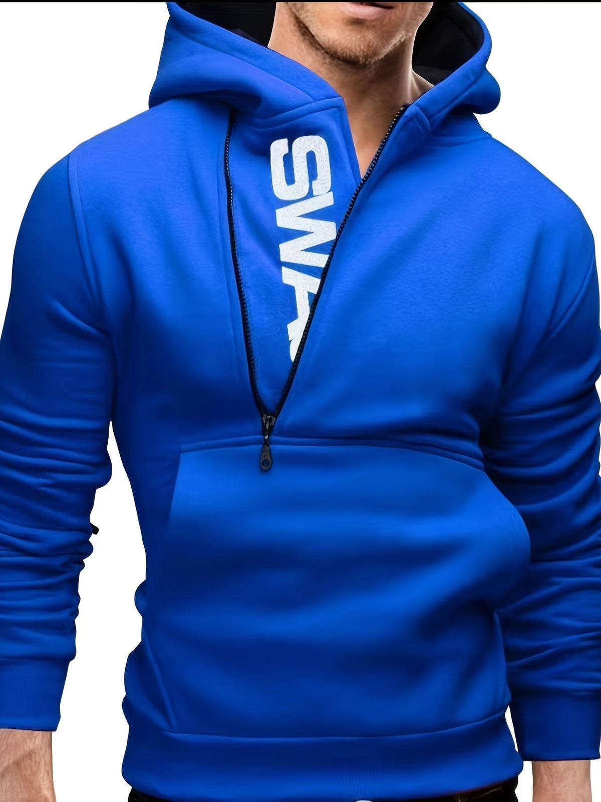 Loic - Sweat à capuche homme slim fit à zip asymétrique et imprimé