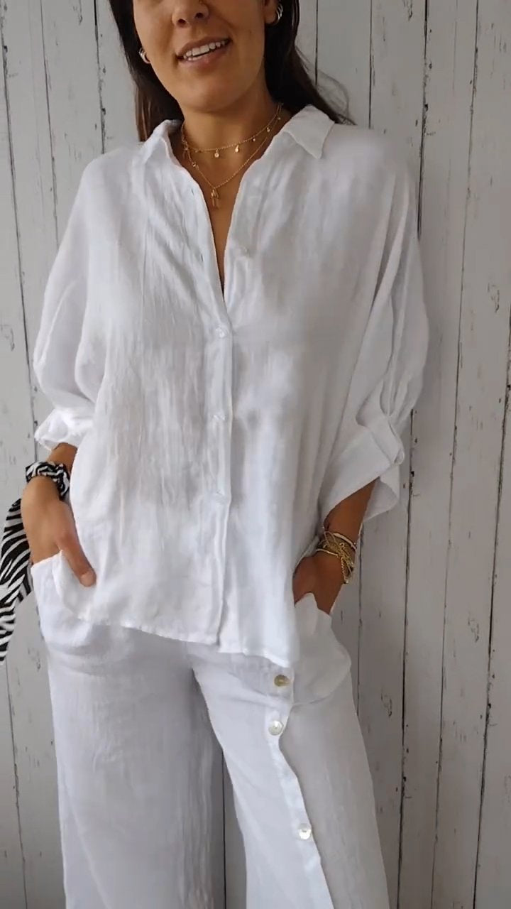 Delphira™ - Chemise en coton et lin nouée dans le dos