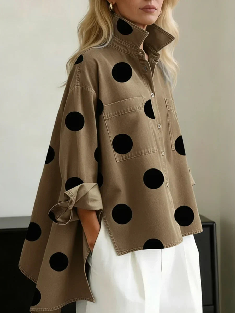 Aqira™ - Chemise Femme Pois Oversize Coupe Ample Col Structuré Moderne