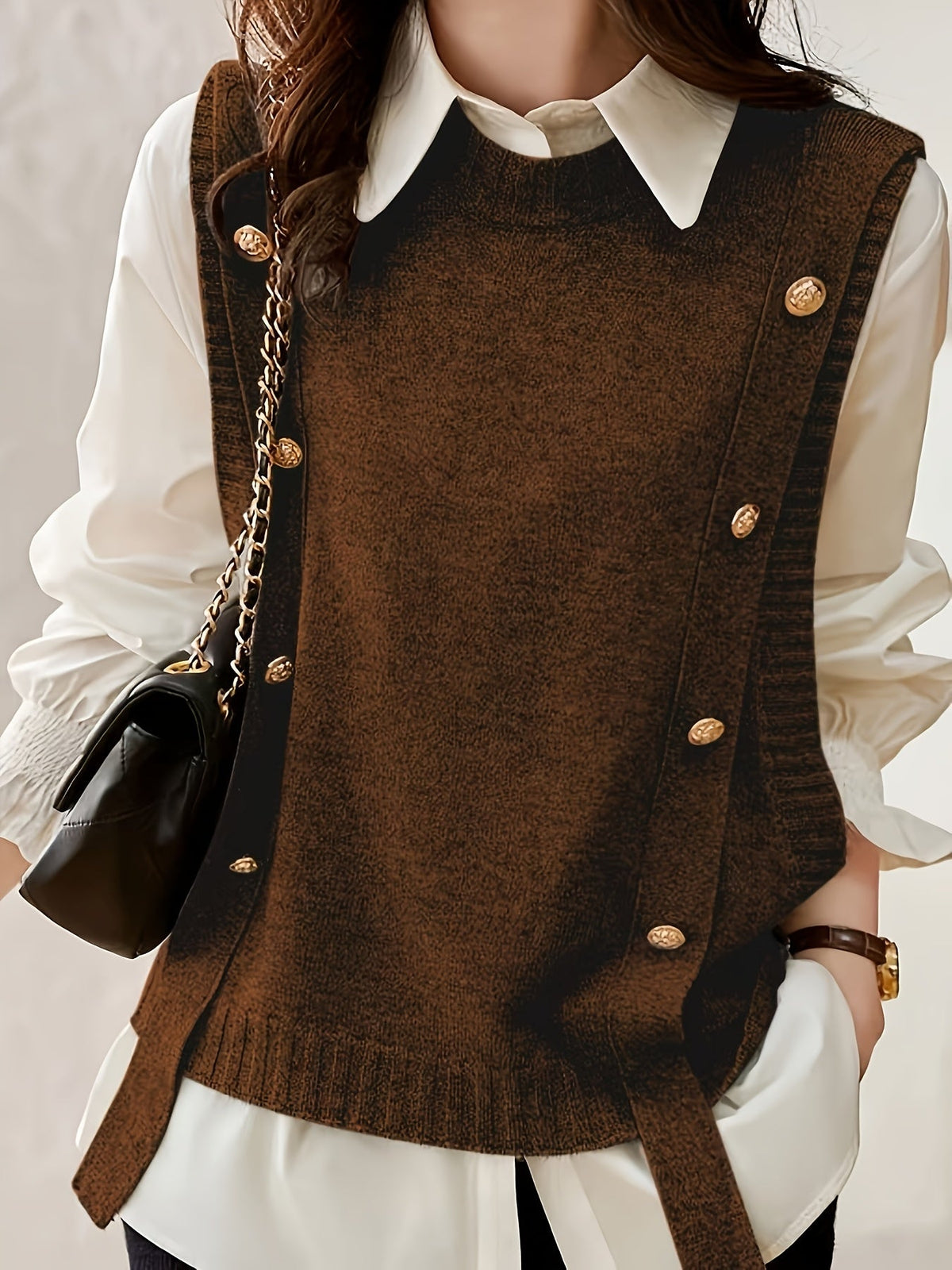 Maëlie - Gilet sans manches femme en maille à boutons décoratifs