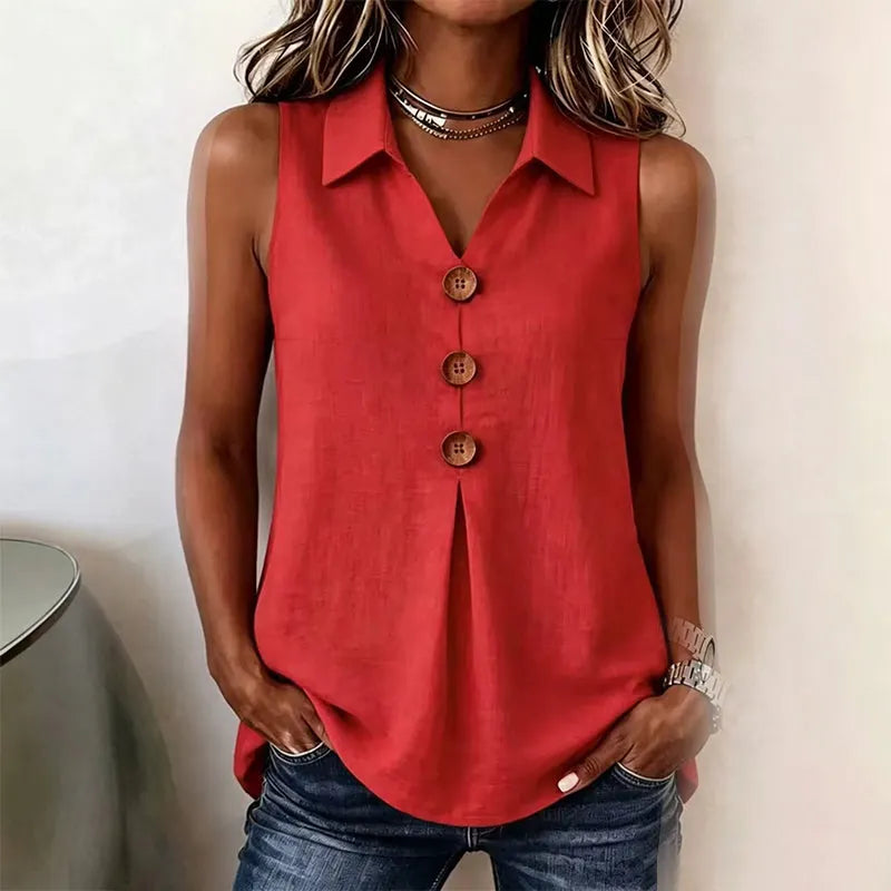 Rosine - Chemise sans manches femme en coton avec boutons