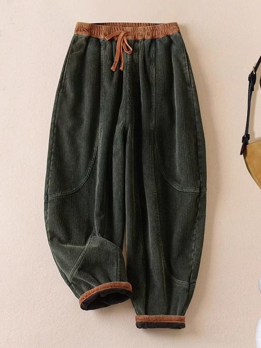 Sientje - Pantalon harem femme en velours côtelé à taille élastique