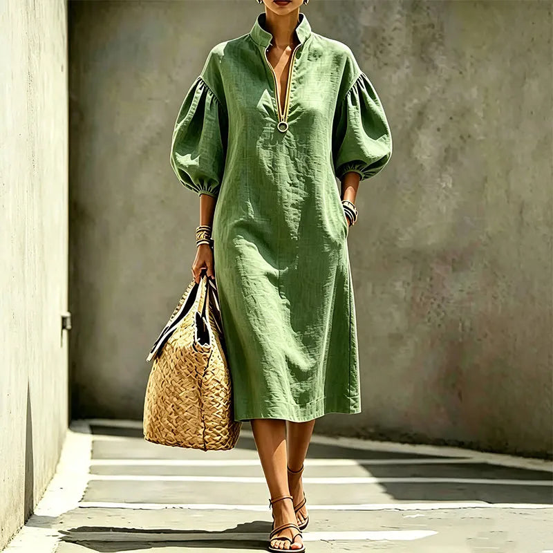 Aislin - Robe femme à manches bouffantes avec col montant