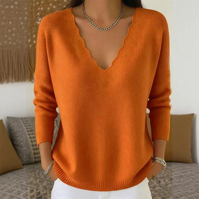 Gwen - Pull femme en maille avec col V