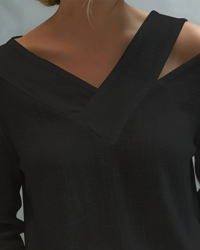 Melyra™ - Haut Élégant à Col V Décolleté Asymétrique