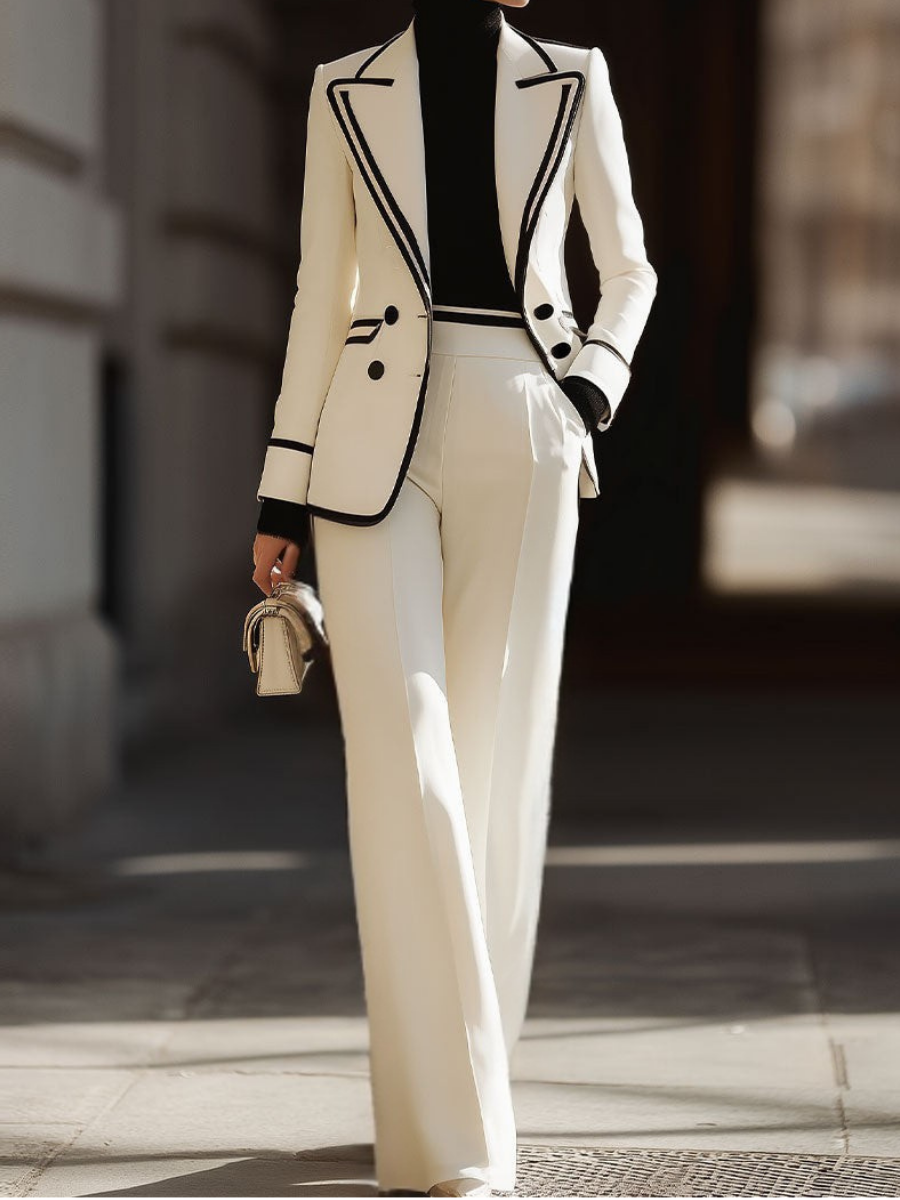 Praxine™ - Ensemble Femme Tailleur Élégant Blazer Double Boutonnage et Pantalon Large