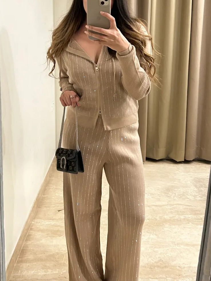 Aglaé™ - Ensemble Cardigan à Capuche en Maille en Soie Brillante