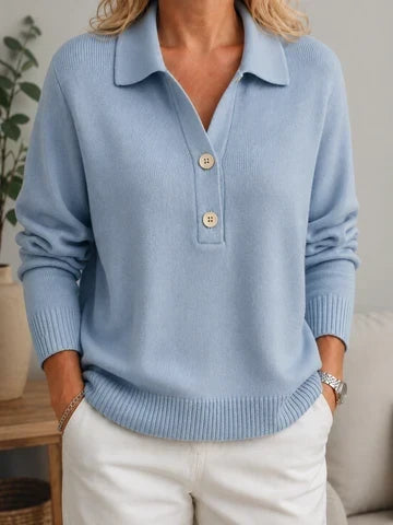 Dineke - Pull femme doux à col chemise avec boutons