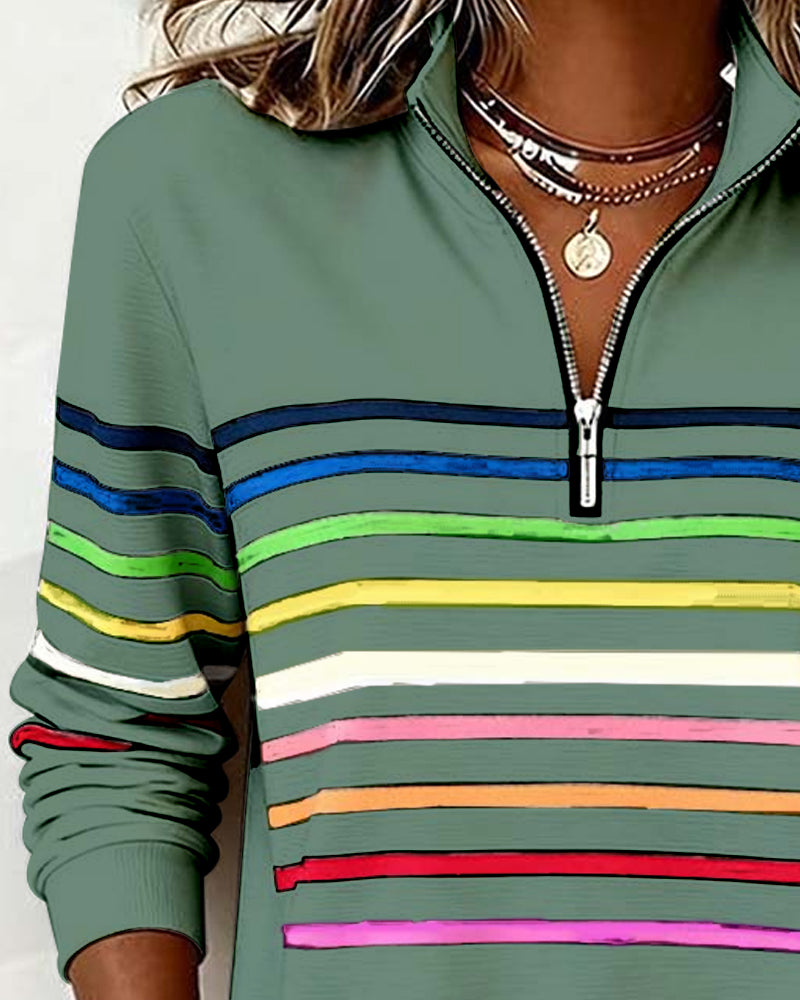 Isavelline™ - Sweat Zippé Décontracté à Rayures Colorées