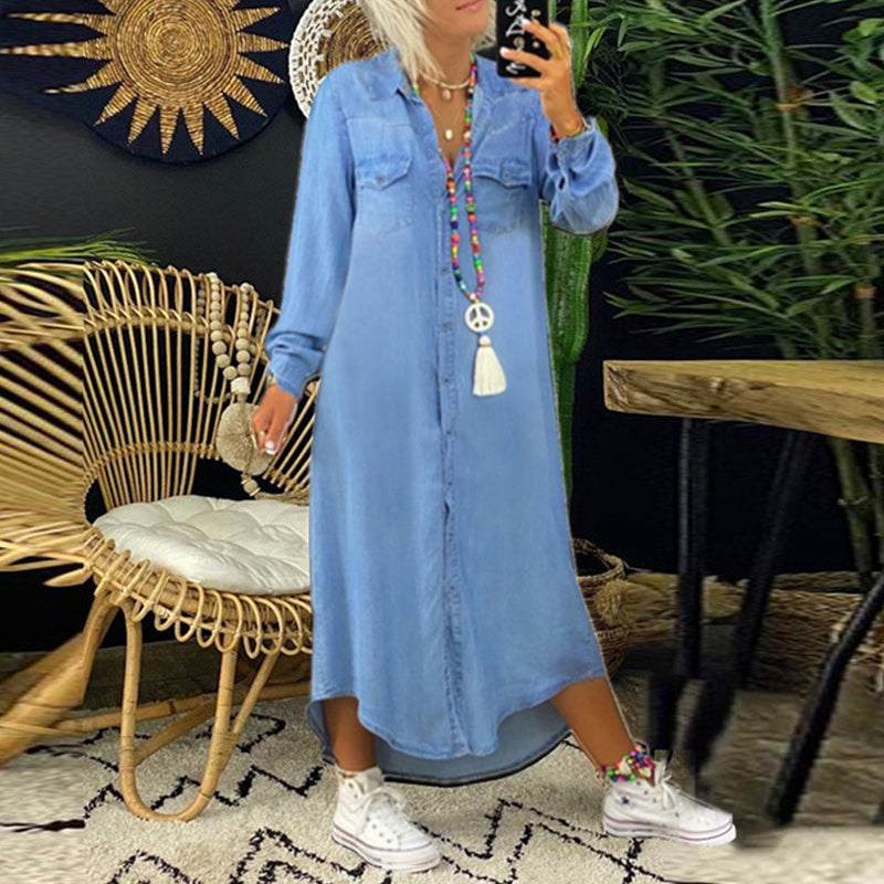 Terenza™ - Robe maxi à manches longues en denim