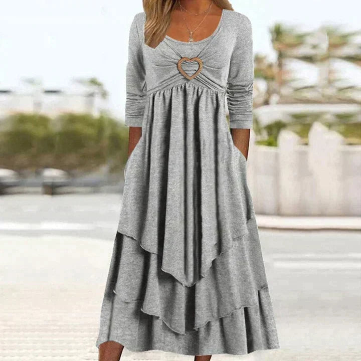 Joline - Robe midi femme superposée avec détail cœur