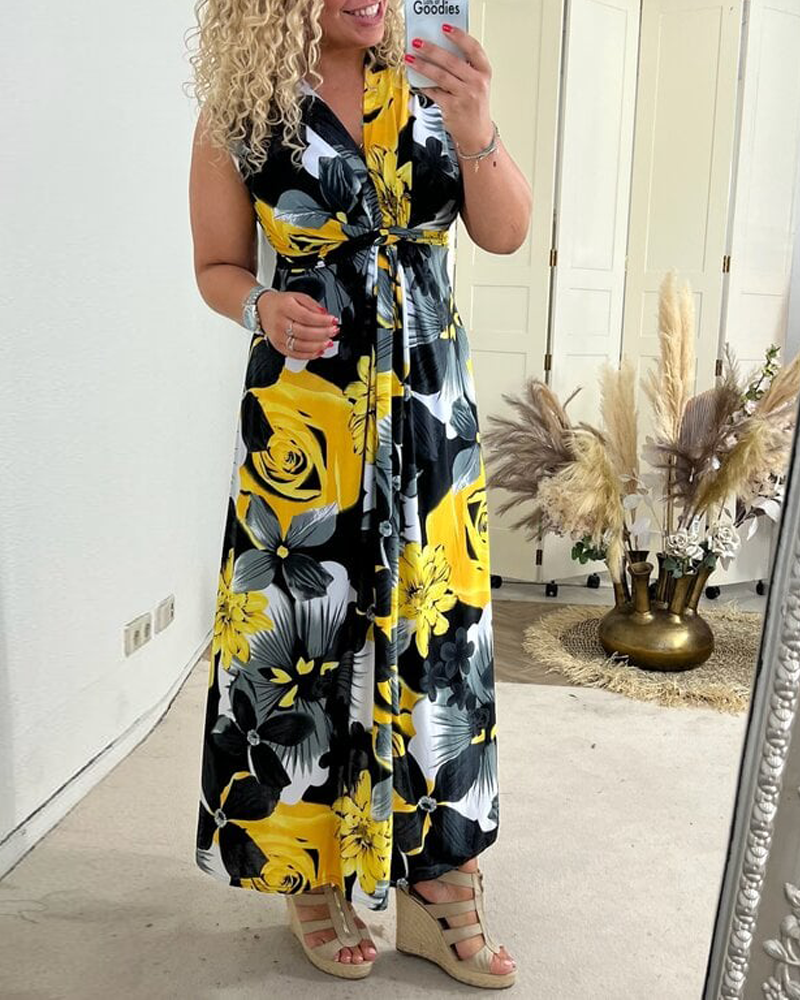 Sacha™ - Robe élégante sans manches à imprimé floral plissé