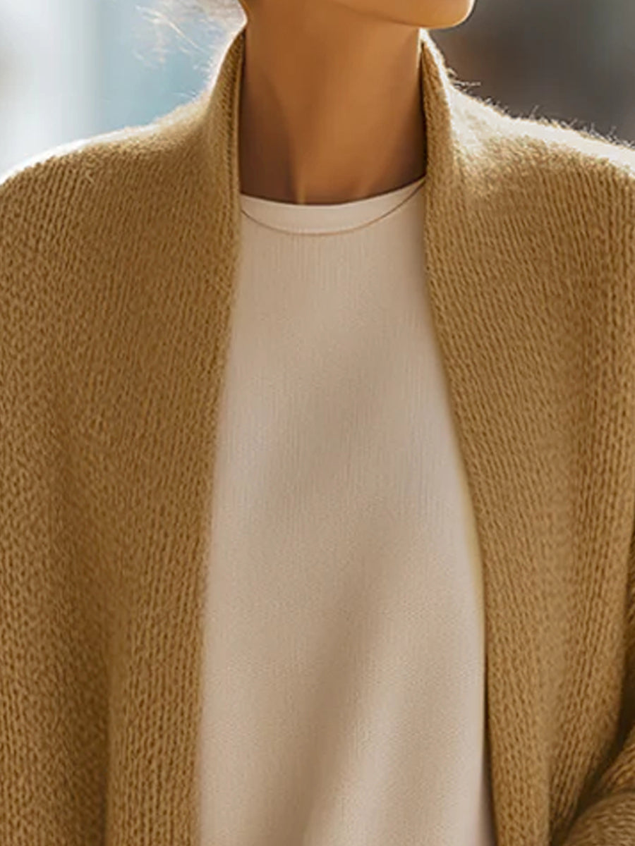 Queliralyne™ - Cardigan Tricot Oversize Beige Sable