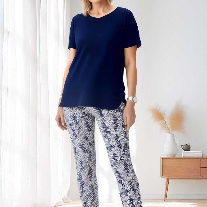 Ixoria™ - Ensemble femme coton décontracté avec pantalon imprimé fluide