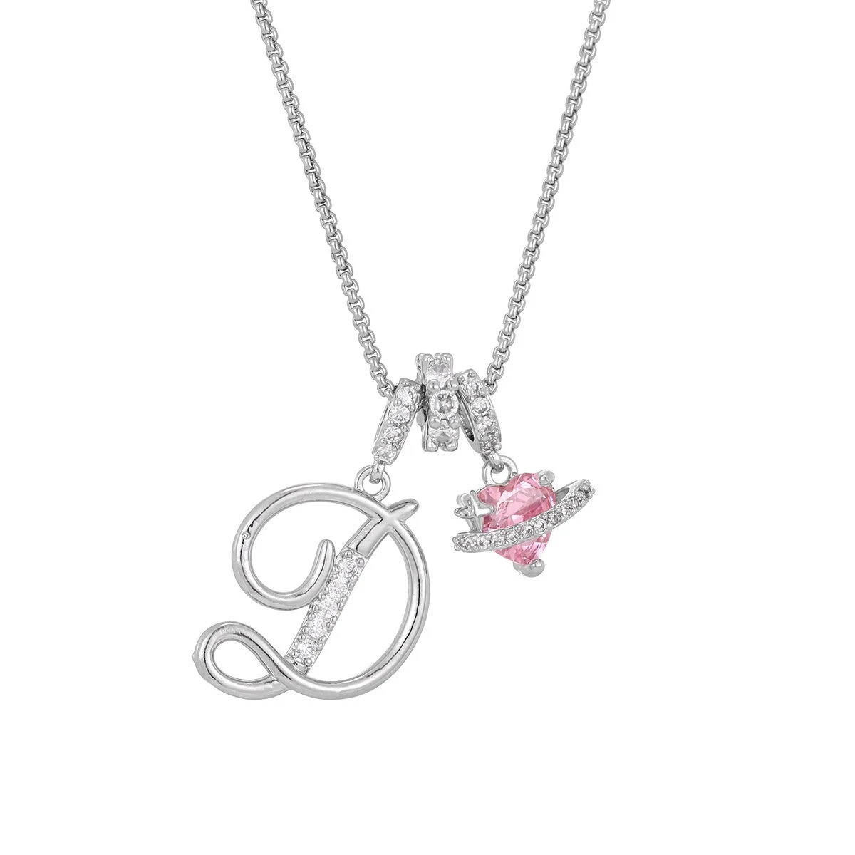 Carmelle™ - Collier Initiale Avec Cœur Rose Brillant