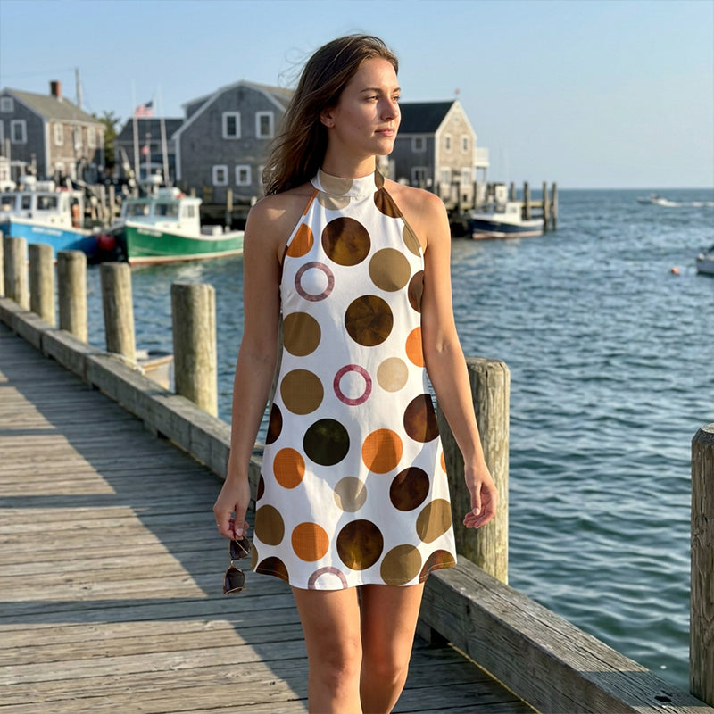 Olivene - Robe courte femme à pois avec col halter