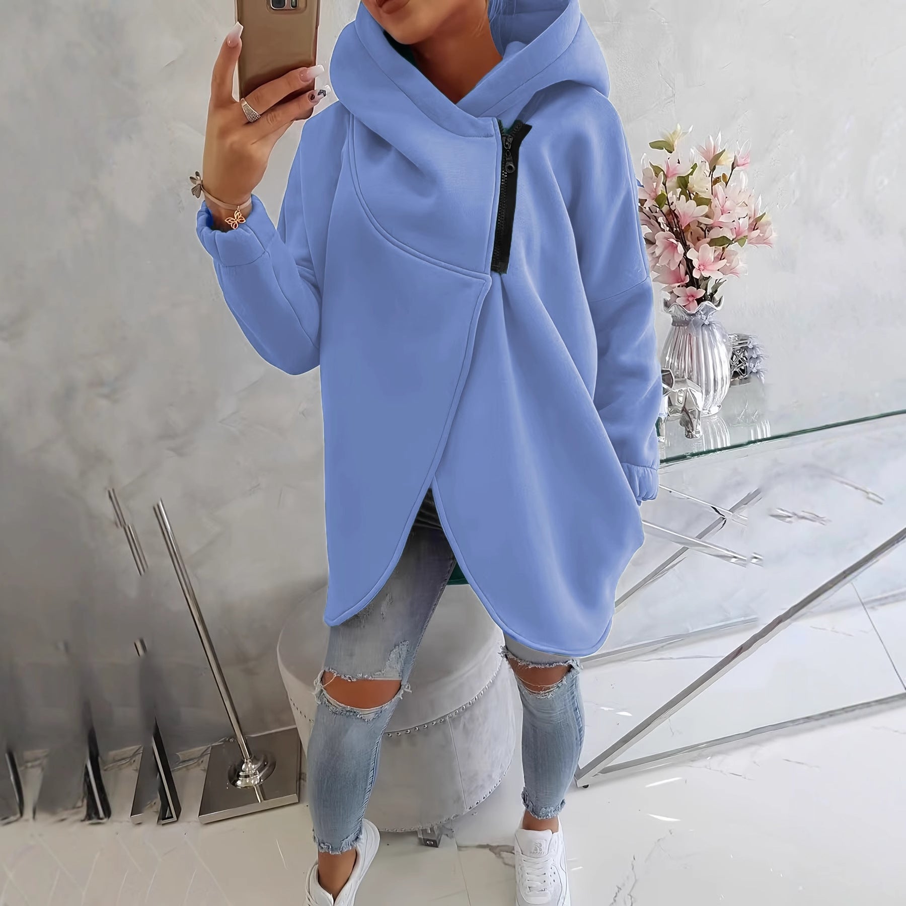 Quenlisse™ - Sweat à capuche zippé pour femme avec poches avant
