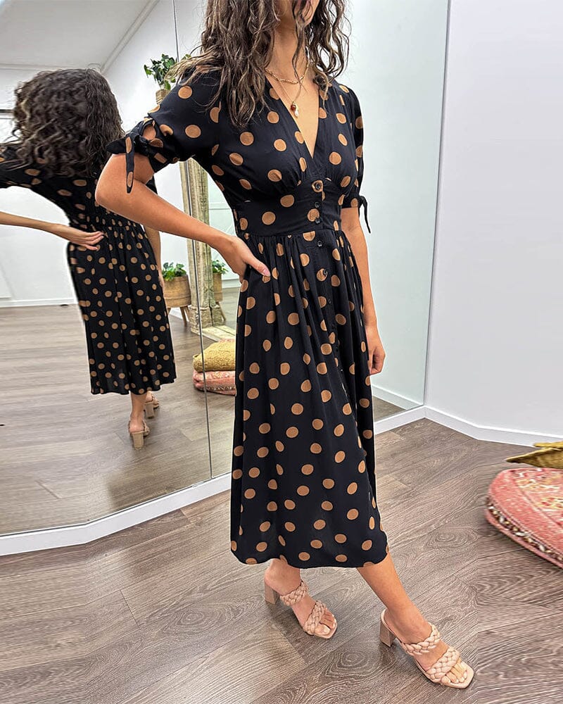 Mina™ - Robe à Pois avec Décolleté Pointu Profond