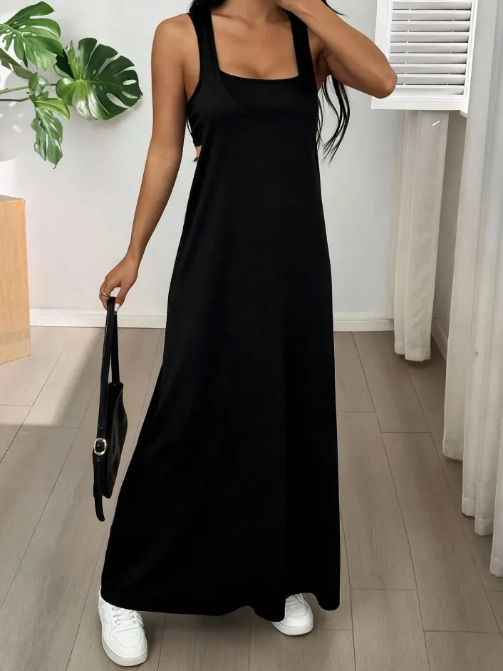Dorissa - Robe longue femme effet deux pièces avec découpes latérales